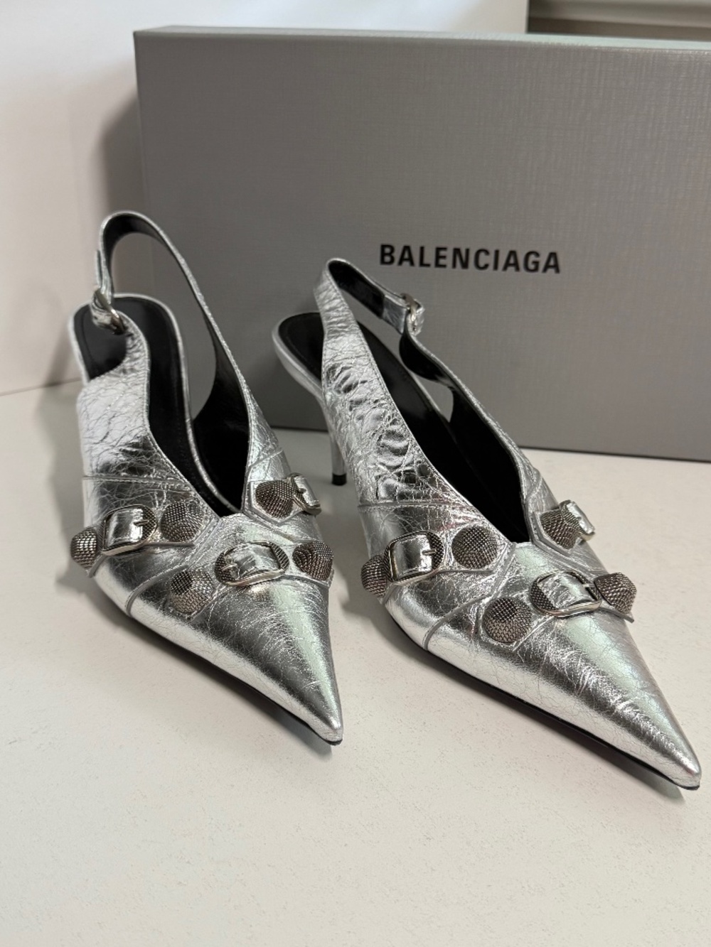 Balenciaga Cagole Slink Metallic Arena Silver Size 8